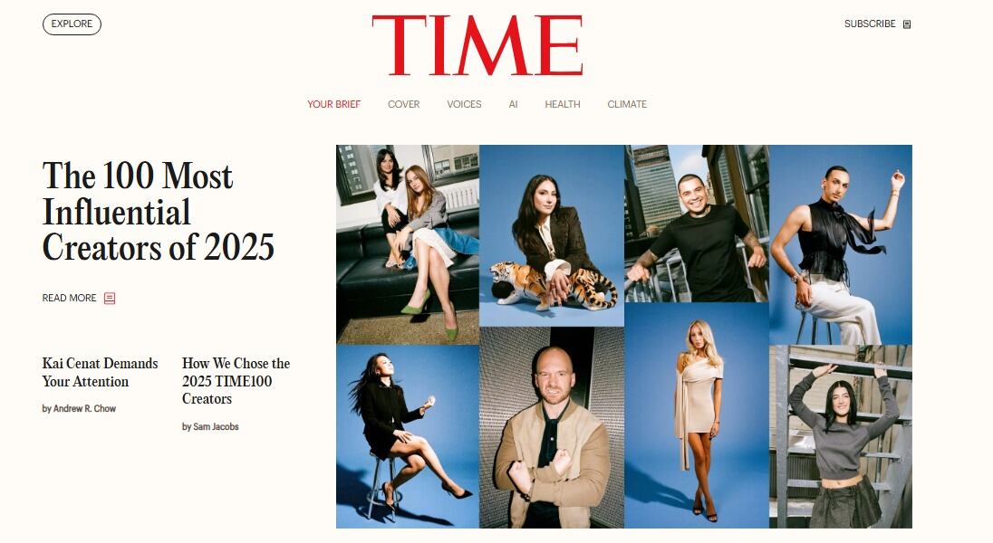 La revista seleccionó a los cien nombres más influyentes de 2025 con una metodología basada en datos y testimonios globales (TIME100 Creators 2025)