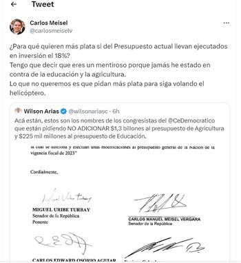 Tuit del senador Carlos Meisel