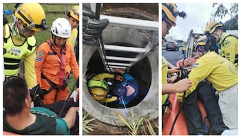 El hombre de 37 años caminaba en estado de ebriedad cuando perdió el equilibrio, según Comandos de Salvamento, y fue trasladado por el Sistema de Emergencias Médicas a un centro asistencial (Composición fotográfica Infobae)