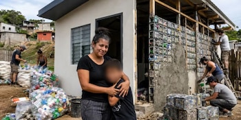 La vivienda de Cindy Mora en Alajuelita se construyó con 850 bloques hechos a partir de plástico reciclado.
