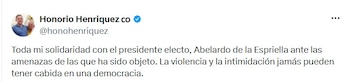 Honorio Henríquez se refirió al presunto plan para atentar contra el presidente electo Abelardo de la Espriella - crédito @honohenriquez/X