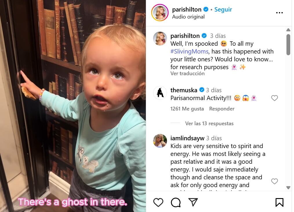 El hijo menos de Paris Hilton señalaba la puerta que estaba a su lado mientras decía que había un fantasma ahí. (Créditos: Instagram / parishilton)