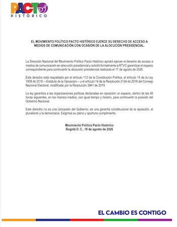 Pacto Histórico pide respuestas al Gobierno sobre la atención de la emergencia y reclama priorizar la vida de los afectados - crédito @PactoCol/X
