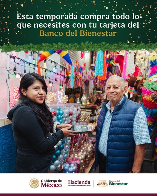 Durante esta temporada, la tarjeta del Banco del Bienestar permite realizar compras de forma fácil y segura en comercios que cuentan con terminal bancaria, facilitando el uso de los apoyos económicos sin necesidad de efectivo