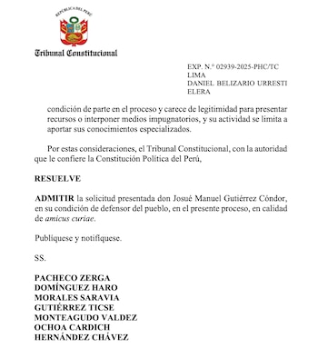 TC admite al defensor del
