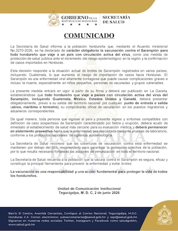 Autoridades sanitarias hondureñas refuerzan la protección de la salud pública nacional mediante la vacunación obligatoria.