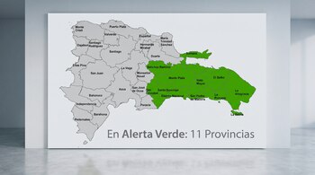 Mapa político de República Dominicana con varias provincias resaltadas en color verde y la frase En Alerta Verde: 11 Provincias.