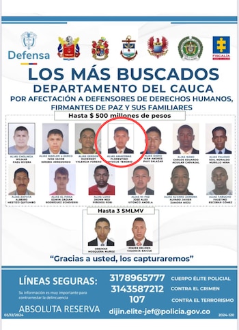 Alias Amazonas figura en investigaciones por el ataque en el cañón del Micay, donde murieron cinco soldados, y aparece entre los más buscados del Cauca - crédito @PedroSanchezCol/X