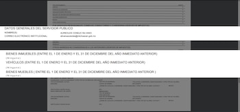 Captura de la declaración patrimonial