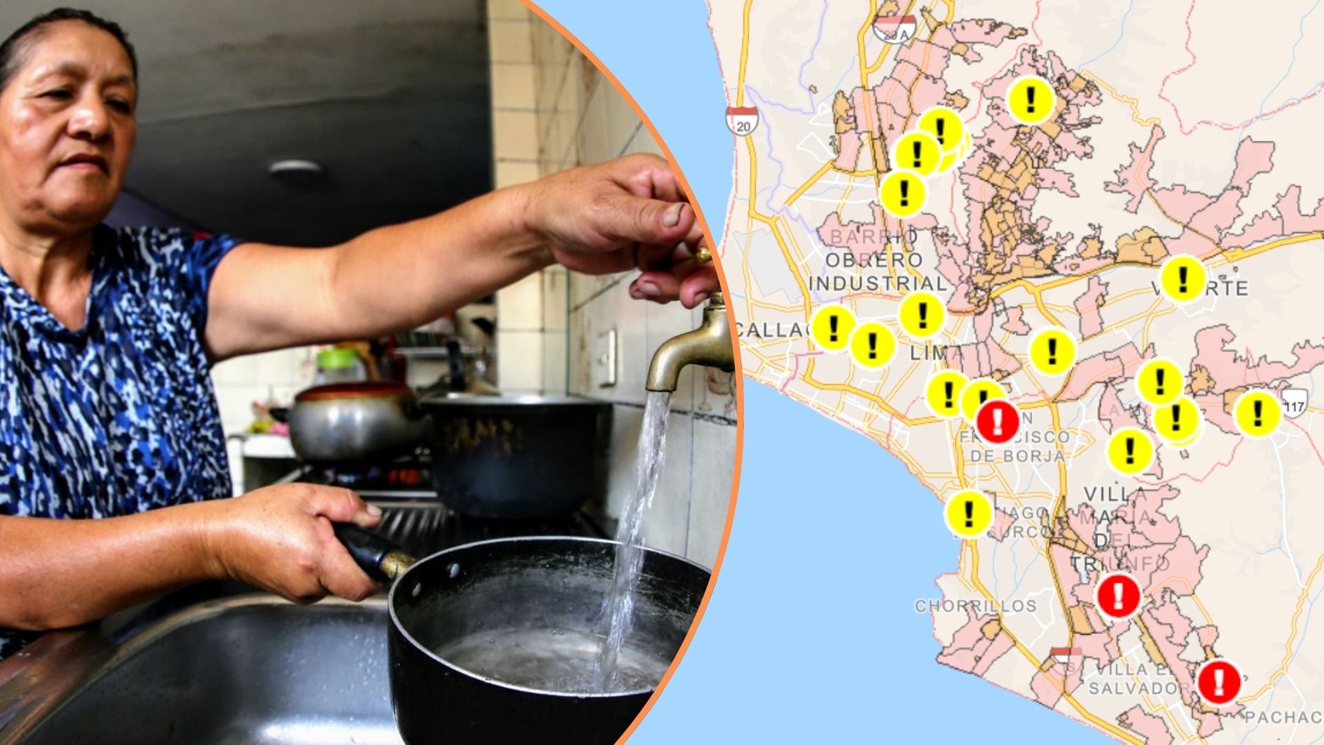 Una ama de casa junta en una olla un poco de agua a horas de un corte de agua programado por Sedapal en la capital peruana. (Andina)