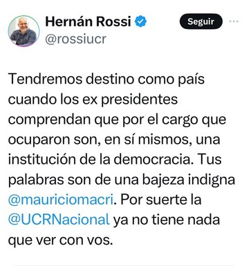 Tuit de Hernán Rossi, Secretario