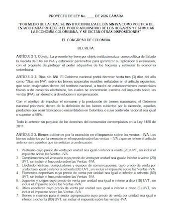 El proyecto de ley que busca revivir los días sin IVA en Colombia no ha sido discutido en el Congreso - crédito Cámara de Representantes