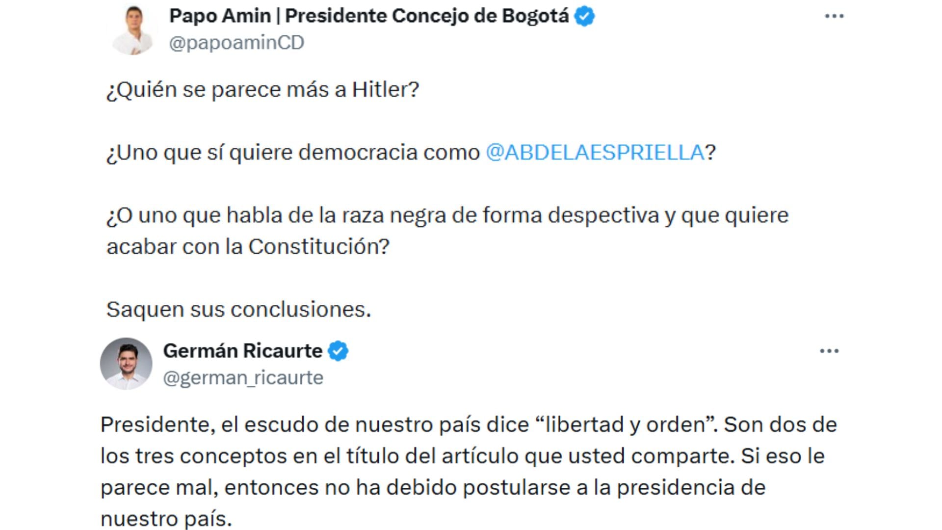 El concejal Humberto “Papo” Amín y otros usuarios cuestionaron el mensaje de Petro. - crédito @papoaminCD/X y @german_ricaurte/X