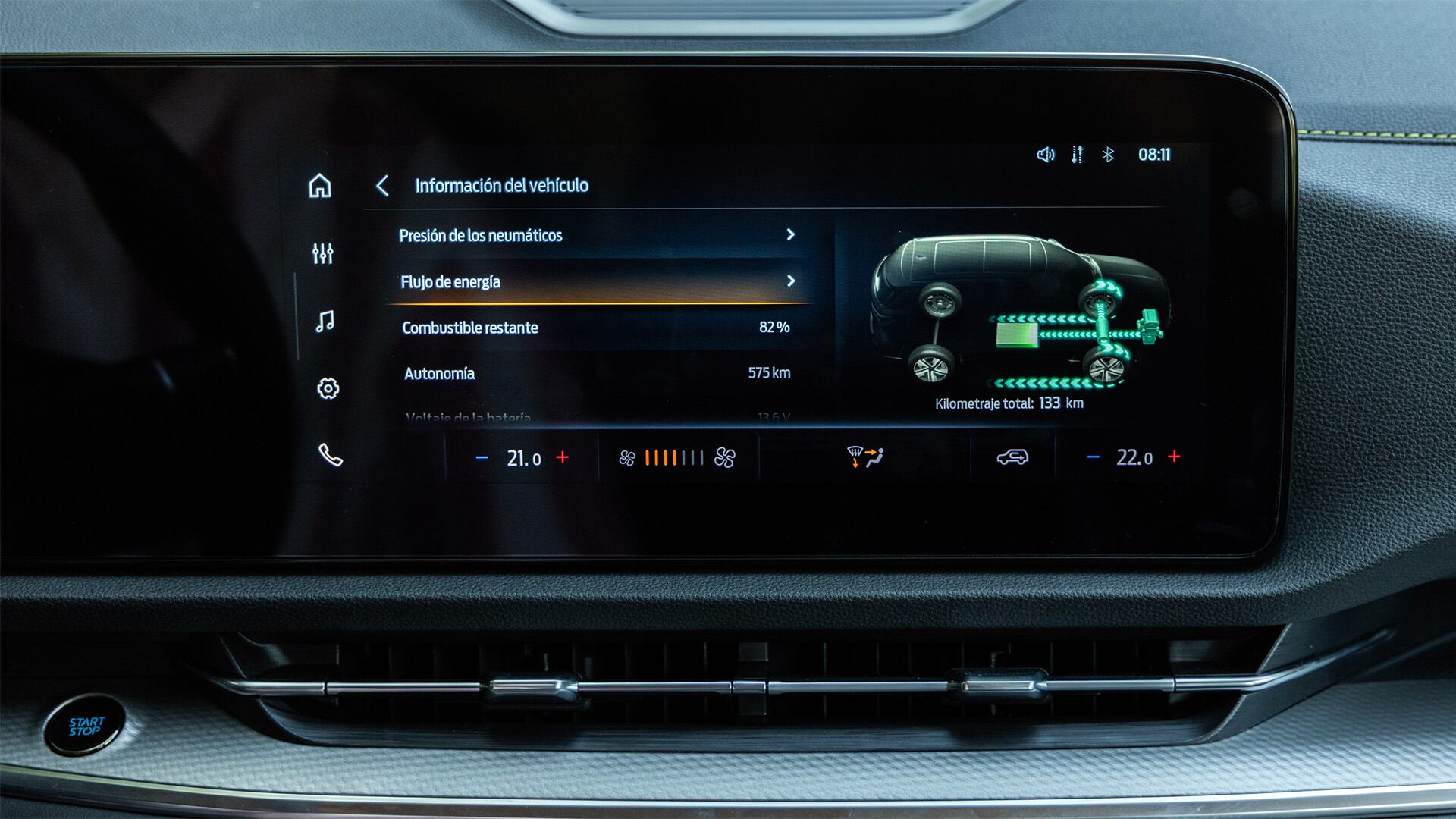 La gestión de la electricidad es automática, no se puede elegir por parte del conductor. Tampoco hay un estado de carga de la batería para verificar