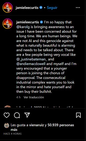 Mensaje de Jamie Lee Curtis