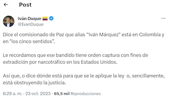 Iván Duque solicitó a Darío Rueda que entregue información de Iván Márquez - crédito red social X