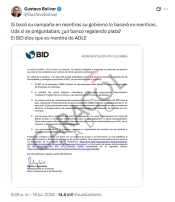 Como "mentira", señaló Bolívar el anuncio del equipo de gobierno de De la Espriella - @GustavoBolivar/X