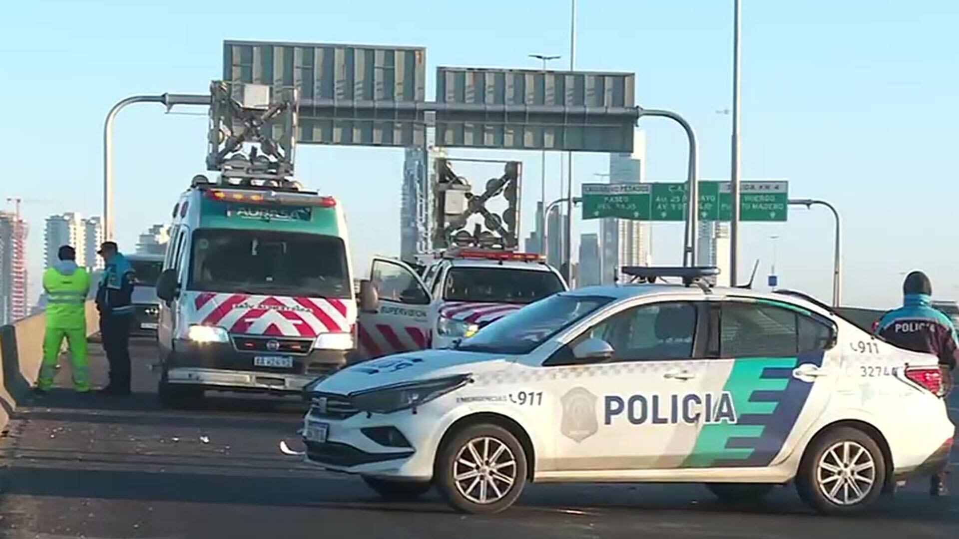 El lugar del accidente en la autopista Buenos Aires-La Plata