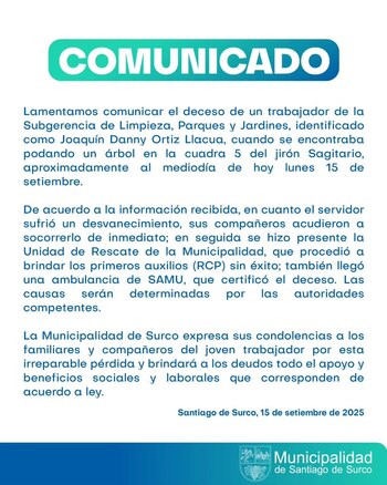 Comunicado de la municipalidad