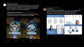 Publicaciones difundidas en X que corresponden a repost realizados por el embajador de Colombia ante la OEA, en los que se replican mensajes sobre la detención del activista Beto Coral en Estados Unidos y sobre señalamientos en el debate político entre Abelardo De La Espriella e Iván Cepeda - crédito Luis Ernesto Vargas/X