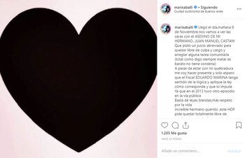 El posteo de Marixa Balli