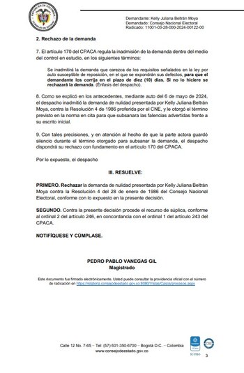 Consejo de Estado rechazó una