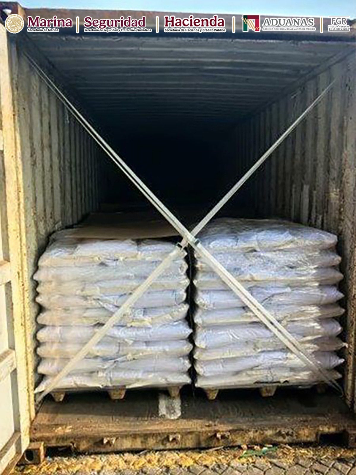 Ácido tartárico decomisado en Michoacán. Crédito: Gabinete de Seguridad