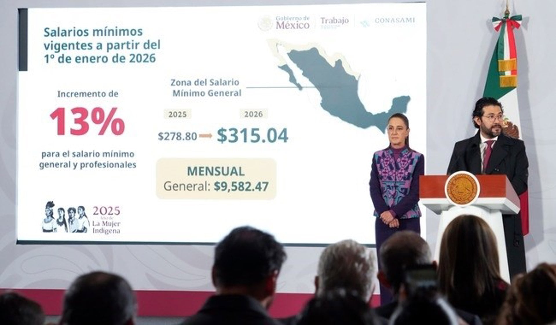 03/12/2025 La presidenta de México, Claudia Sheinbaum, durante la presentación del proyecto que aumentará en un 13% el salario mínimo general.ESPAÑA EUROPA MADRID ECONOMIAGOBIERNO DE MÉXICO