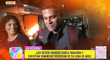 Casal: Christian Domínguez e Karla Tarazona voltaram ao Peru e explicaram se vão ampliar a família. Navio: Amor e Fogo.