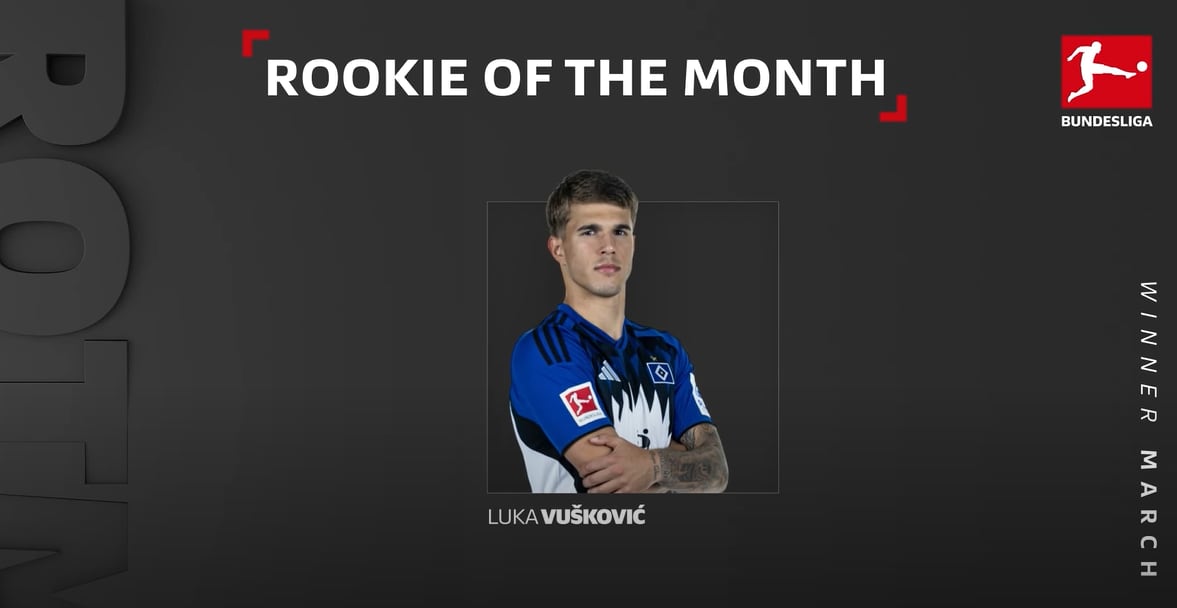 Luka Vuskovic, reconocido como el Mejor Novato de marzo en la Bundesliga por su desempeño en Hamburgo - crédito Bundesliga