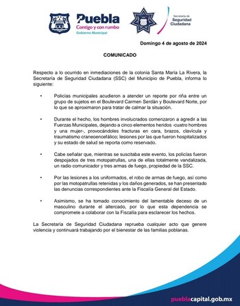 Comunicado compartido por las autoridades