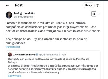 Rodrigo Londoño lamentó la renuncia