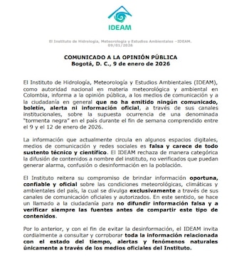 Ideam desmintió riesgo de una