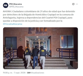 La captura del colombiano se efectuó el lunes 7 de septiembre de 2026 - crédito @PDI_Atacama/X