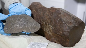 El ejemplar contiene regmagliptos marcas producidas al ingresar a la atmósfera y que ayudan a diferenciar un meteorito de una roca terrestre