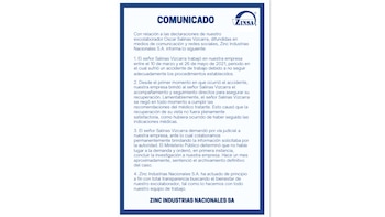 Comunicado de la empresa Zinc