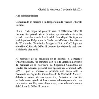 El comunicado, de cuatro imágenes,