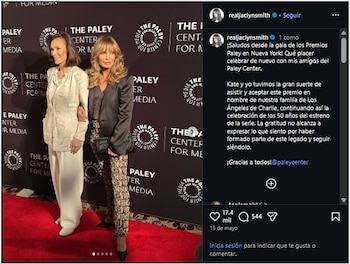 Jaclyn Smith estuvo en el homenaje realizado por el 50 aniversario de Los Ángeles de Charlie. (Instagram)