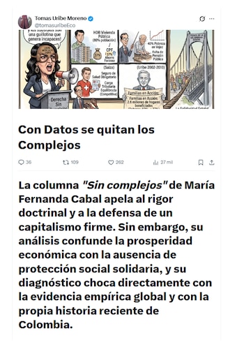 Tomás Uribe y su respuesta a María Fernanda Cabal
