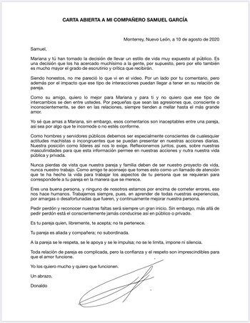 Carta dirigida a Samuel García