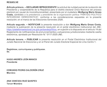 JEE desestima pedido de Wolfgang Grozo