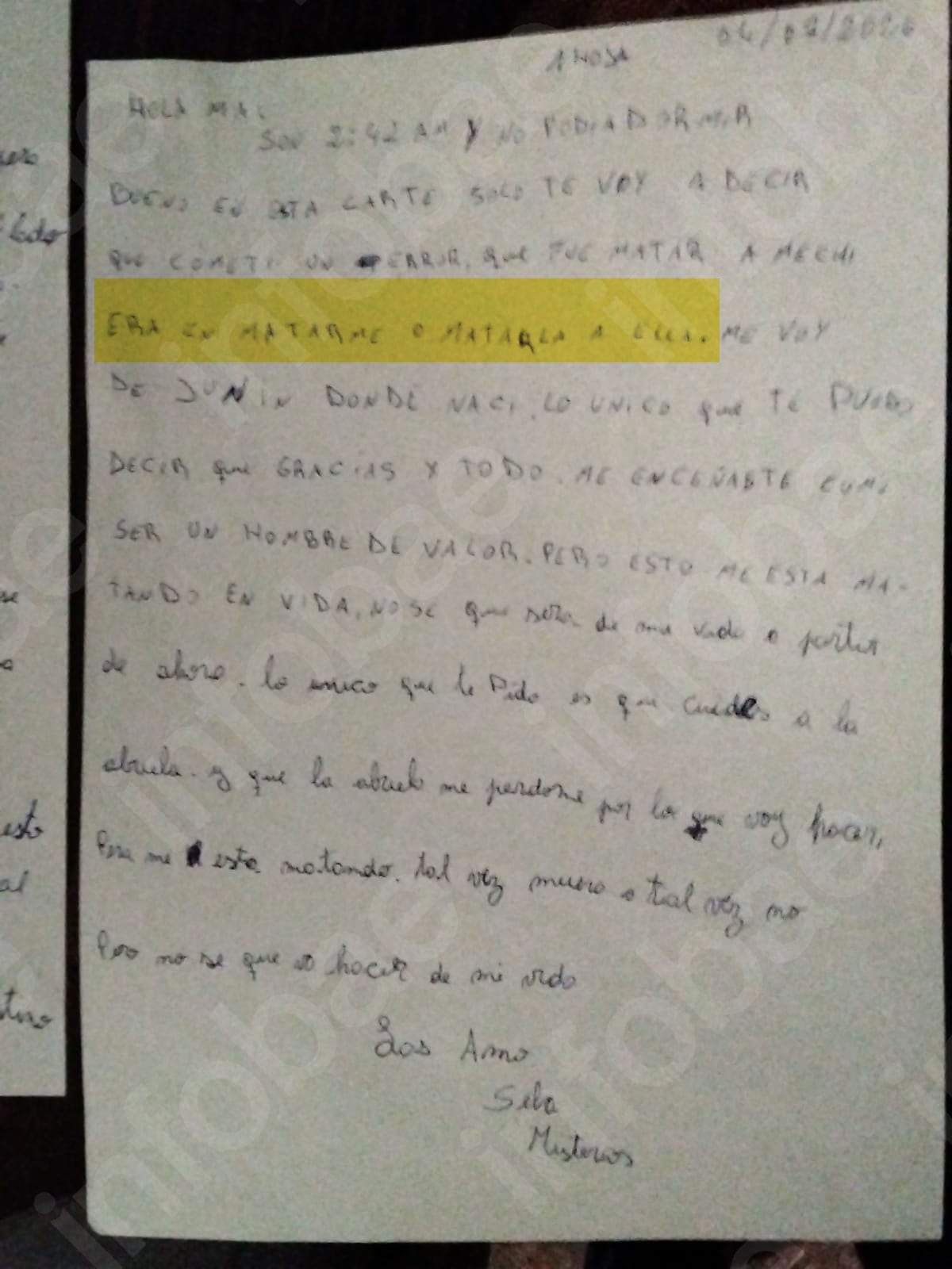 Las cartas estaban dirijidas a la madre