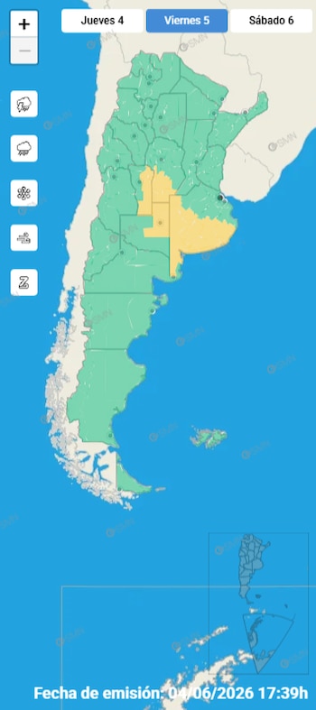 Las alertas amarillas por tormentas en el país para el viernes