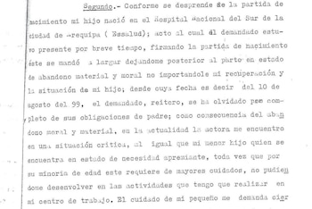 Demanda de la madre del hijo de Flavio Cruz.