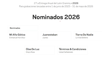 Entre los nominados a la misma categoría se encuentan Juanes, Emmanuel Horvilleur y Draco Rosa. (Captura de pantalla Latin Grammy)
