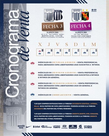 Cronograma de venta para Alianza