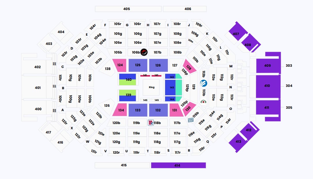 Lugares en color son los disponibles en la Arena Monterrey, para el Supershow de WWE