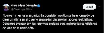 La senadora Clara López responsabilizó a la oposición del lento desarrollo de las reformas sociales - crédito @ClaraLópezObre/X