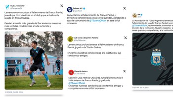 Los mensajes por la pérdida de Franco Pardal