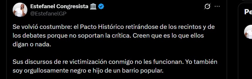 Estefanel Gutiérrez aseguró que se siente orgulloso de ser negro y de provenir de barrios populares - crédito @EstefanelGP/X